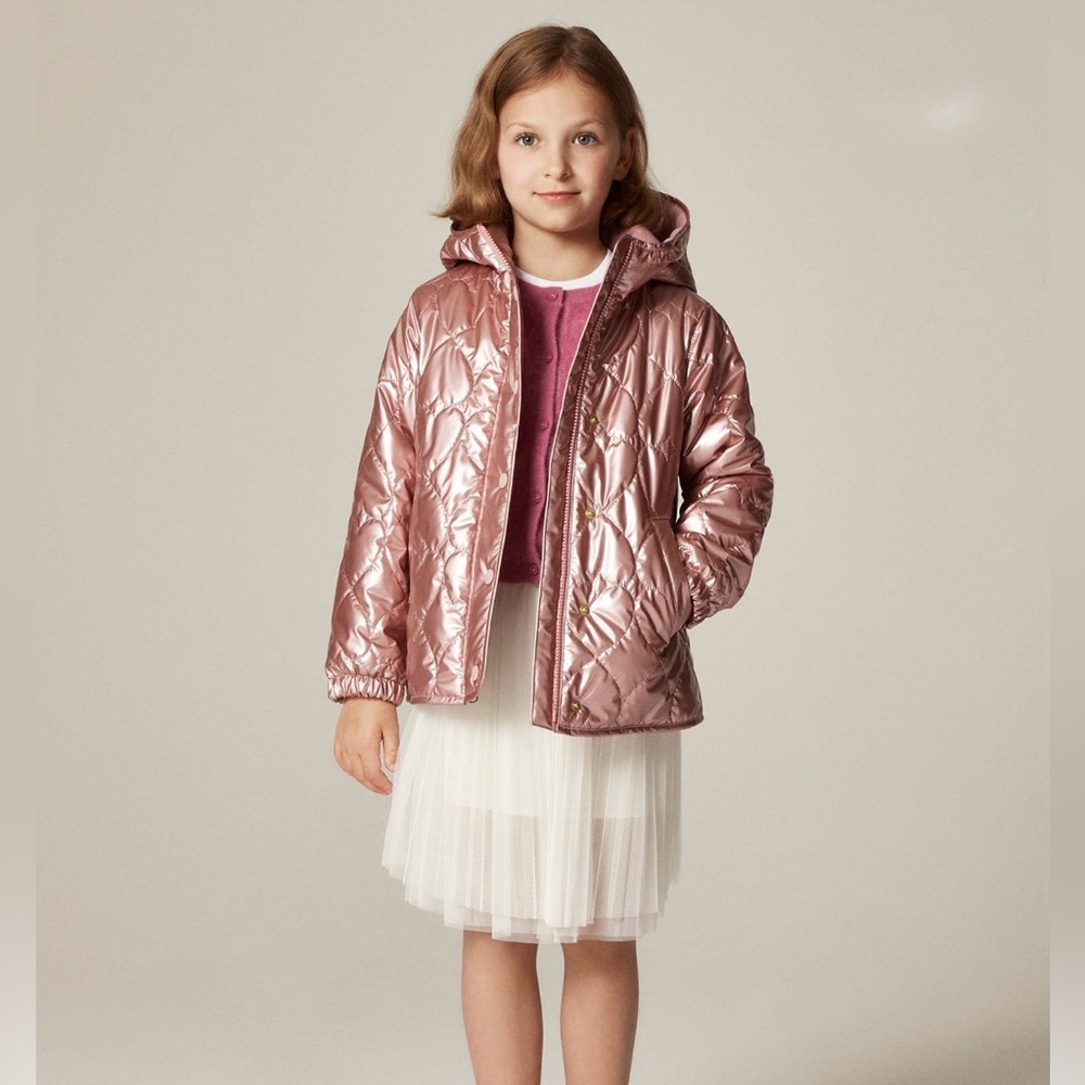 Girls' Metallic Rose Gold Quilted Hooded Jacket